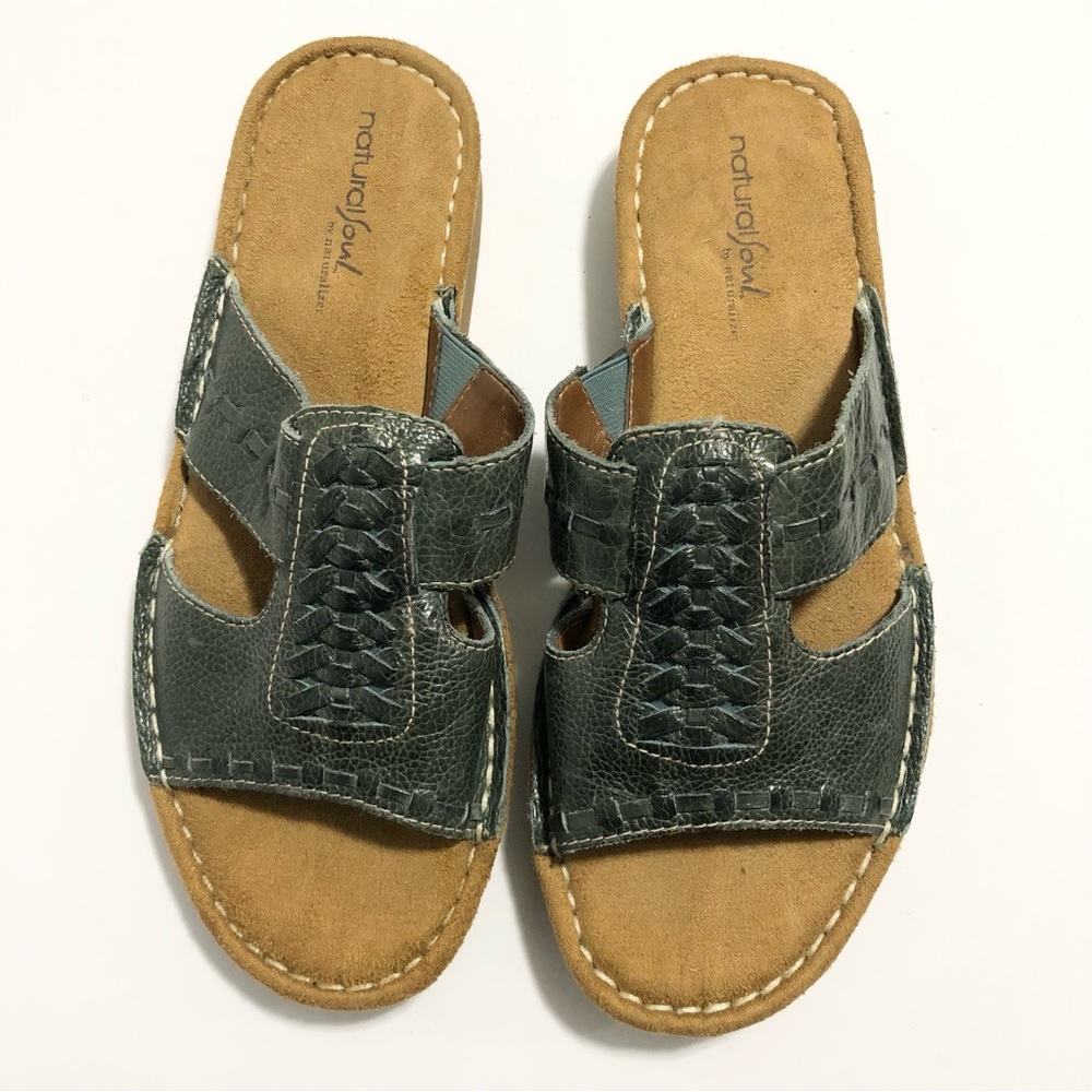 Natural Soul Dalton Slide Sandals, #92081, Blue Slate,‎ Leather, Womens 9 boho